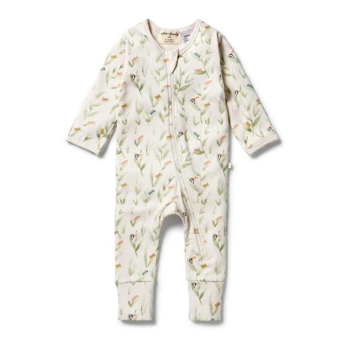 Wilson & Frenchy Organic Rib Zipsuit with feet - Peek-a-boo