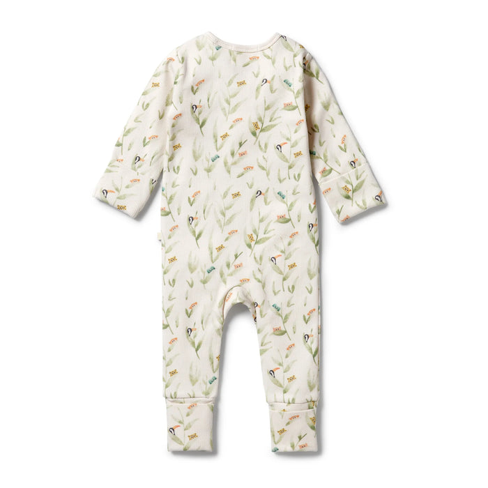 Wilson & Frenchy Organic Rib Zipsuit with feet - Peek-a-boo