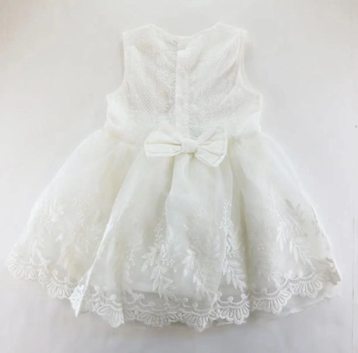 Doe A Dear Floral Embroidery Organza Tulle Dress - White
