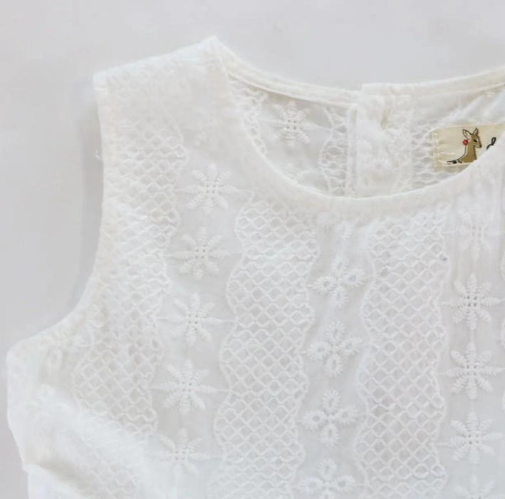 Doe A Dear Floral Embroidery Organza Tulle Dress - White