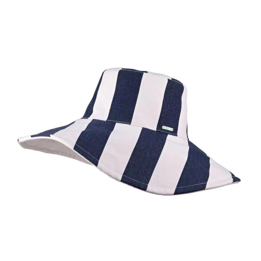 Millymook Girls Wide Brim Reversible Hat - Hope Navy & White