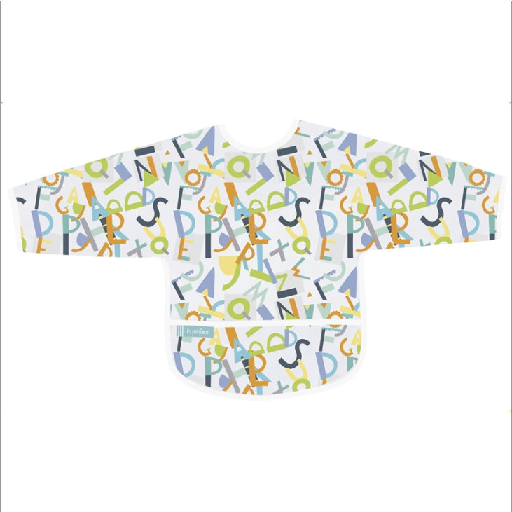 Kushies Clean Bib W/Sleeves Multi Alphabet 12-24m
