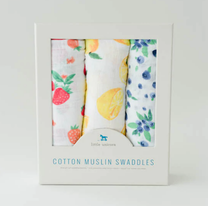 Little Unicorn Cotton Muslin Swaddle Set 3pk Berry Lemonade UB0007