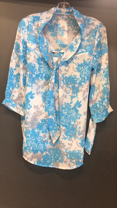 Sofi Co Chiffon Blouse - Blue/Wht/Grey