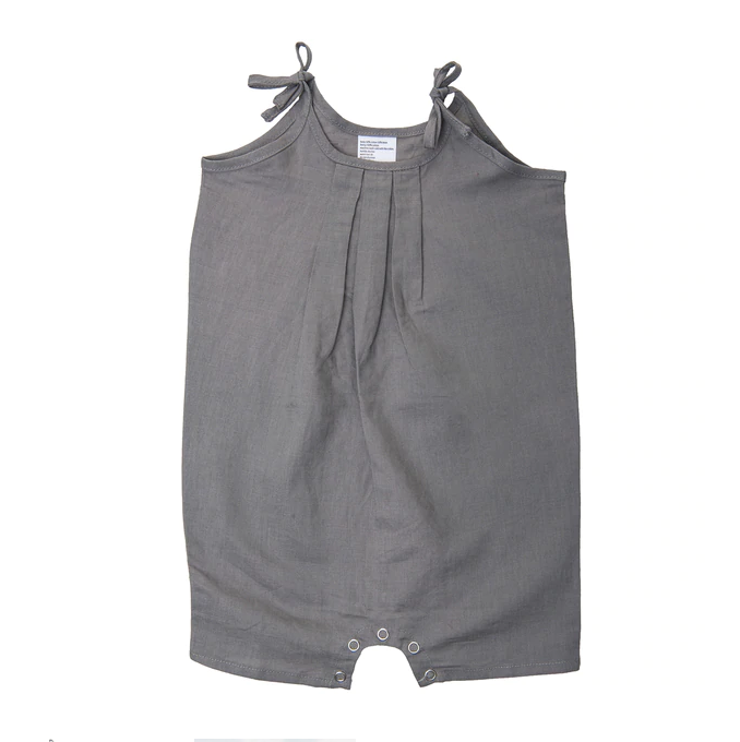 Beba Bean Tie Linen Romper Grey