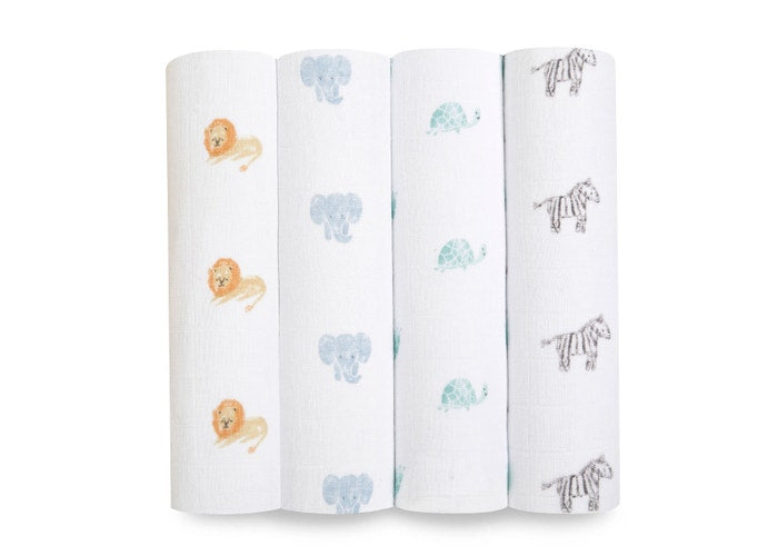 Aden Organic Muslin Swaddle Blankets 4pk - Animal Kingdom