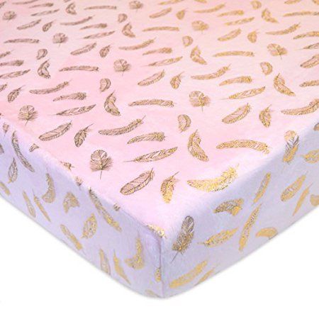 Heavenly Soft Chenille Crib Sheet - Pink/Gold Feather