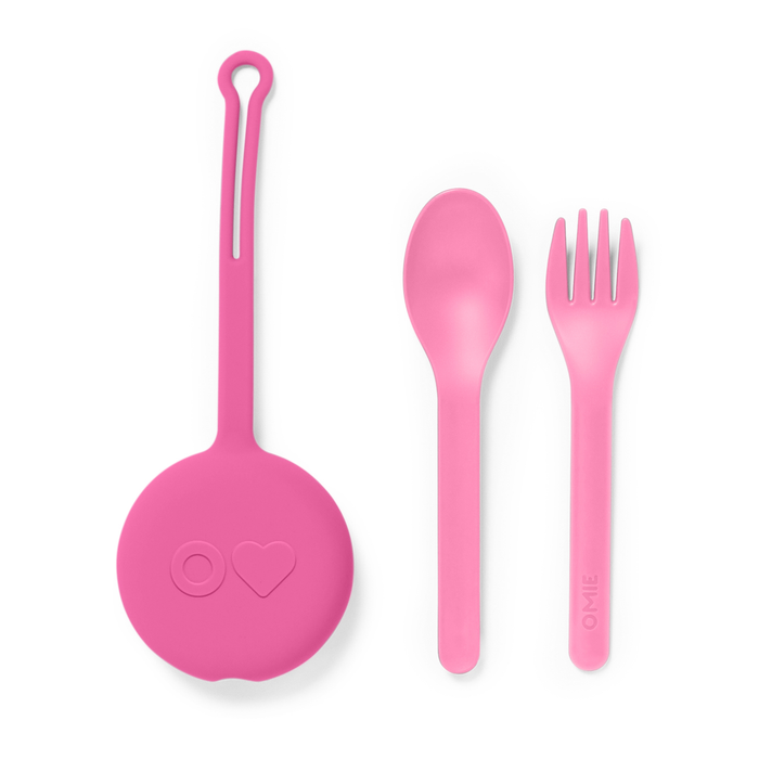 Omielife Fork, Spoon Pod Set Bubble Pink