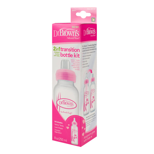Dr Brown's Options Baby Bottle 2-in-1 Transition Bottle Kit 8oz Pink