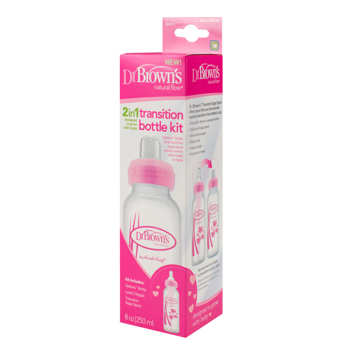 Dr Brown's Options Baby Bottle 2-in-1 Transition Bottle Kit 8oz Pink