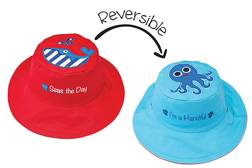 Flapjack Kids Reversible Sun Hat - Whale/Blue Octopus