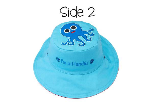 Flapjack Kids Reversible Sun Hat - Whale/Blue Octopus