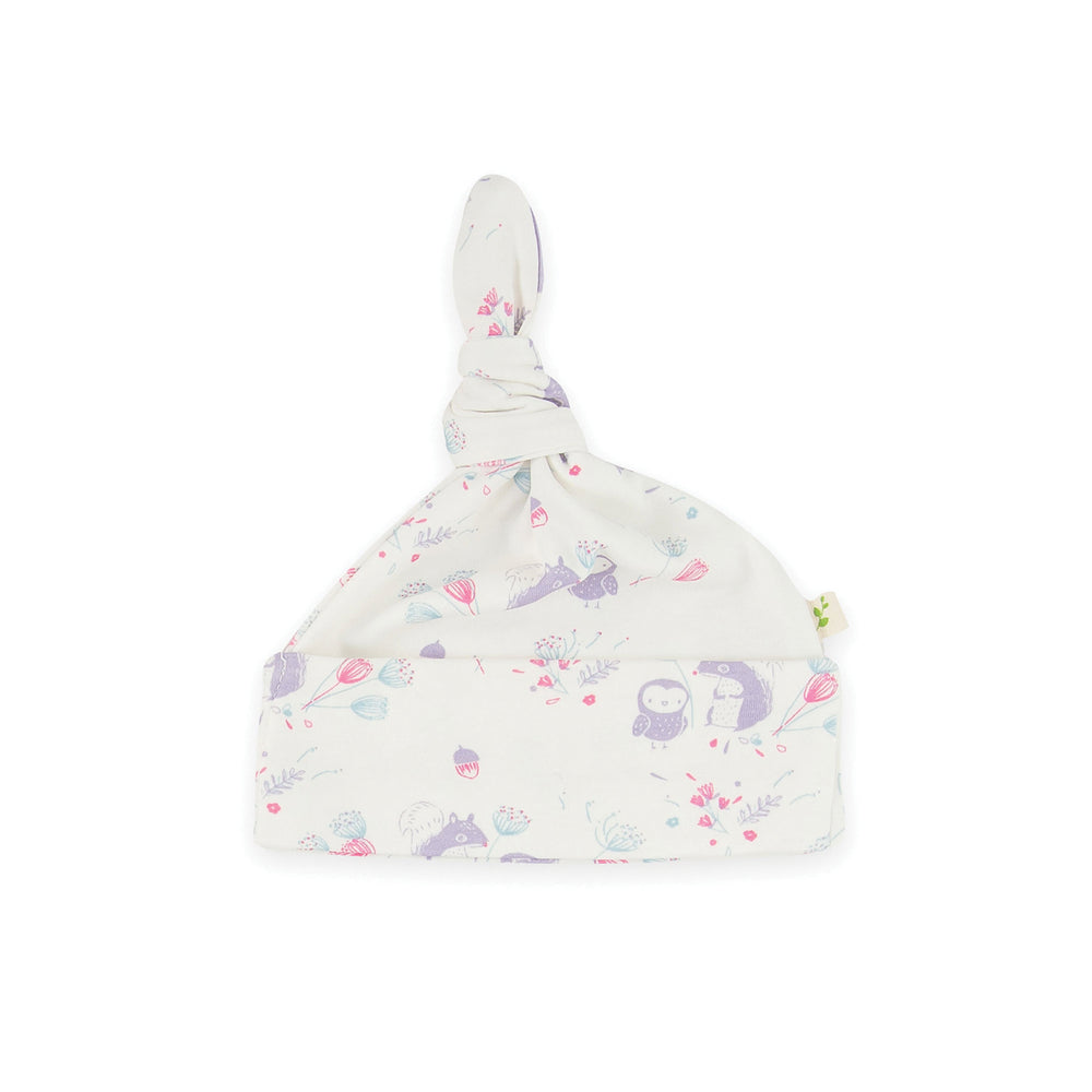 Tiny Twig Knotted Beanie Into the Woods (Squirrel Owl)