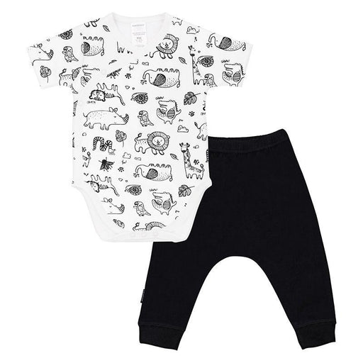 Blue Banana L1755 Boy Ss Wrap Bodysuit & Harem Pant Set White Print