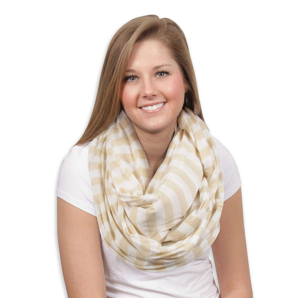 Leachco Luxi Infinity Nursing Scarf - Khaki/Ivory Stripe