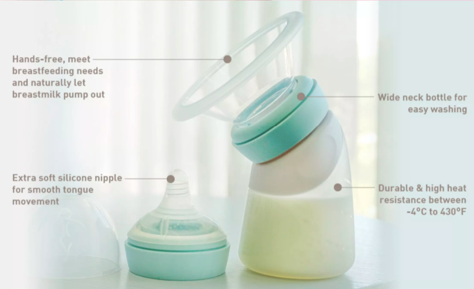 Marcus&Marcus Silicone Angled Bottle&Breast Pump - Mint 120ml MNMNU13-GN