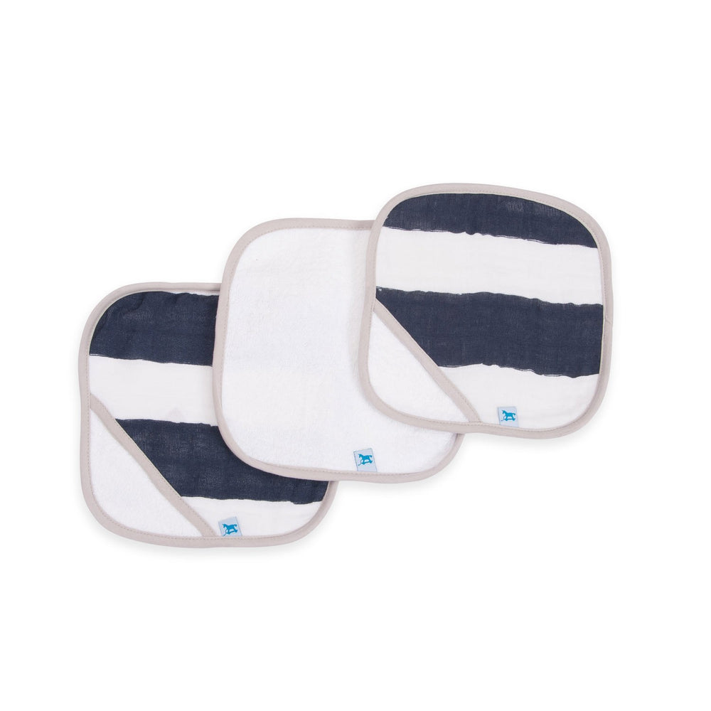 Little Unicorn Wash Cloth 3 Pack - Navy Strip