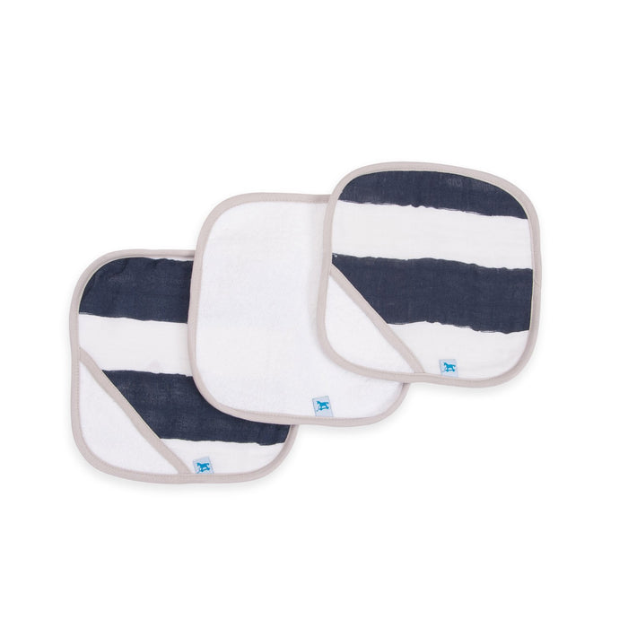 Little Unicorn Wash Cloth 3 Pack - Navy Strip
