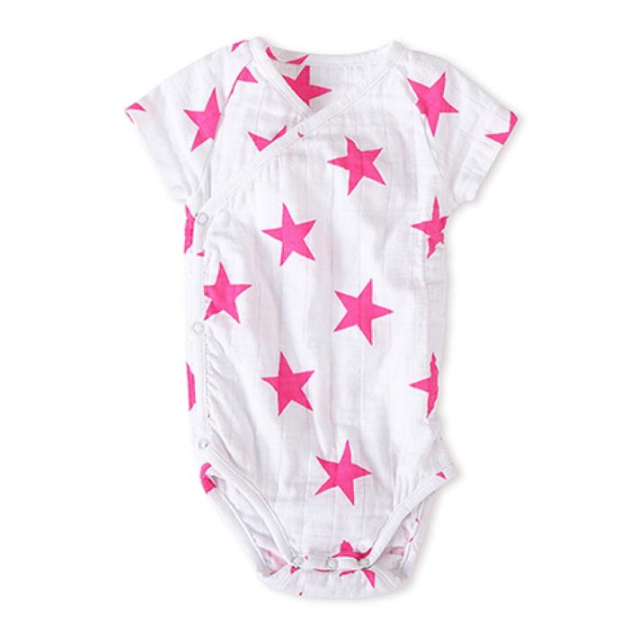 Aden + Anais Short Sleeve Kimono Bodysuit - Pink Star
