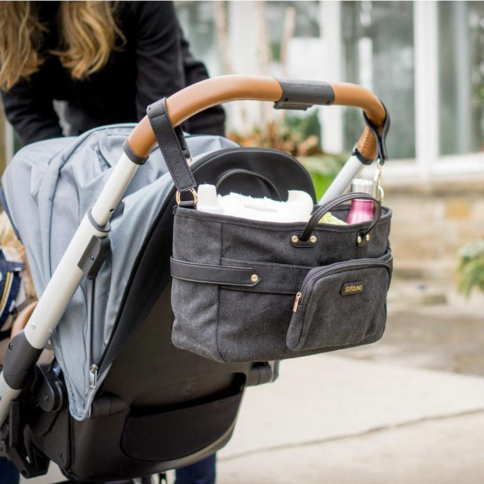 So Young Andi 3in1 Stroller Organizer Black Canvas With Black Straps - CanaBee Baby