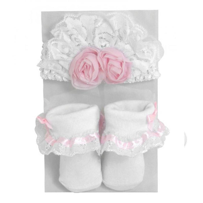 Stephan Baby Headband & Sock Set - Shabby Rose - CanaBee Baby