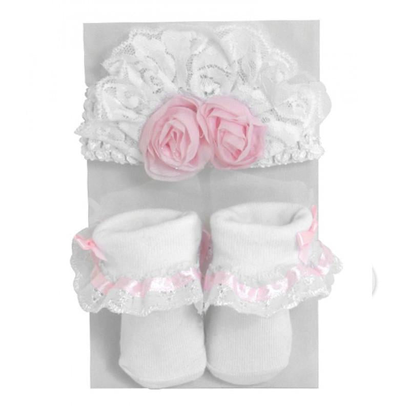 Stephan Baby Headband & Sock Set - Shabby Rose - CanaBee Baby